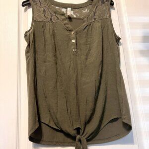 PerSeption Concepts Women's Top-Sleeveless-Tie-Lace-Med.-Olive/Army Green